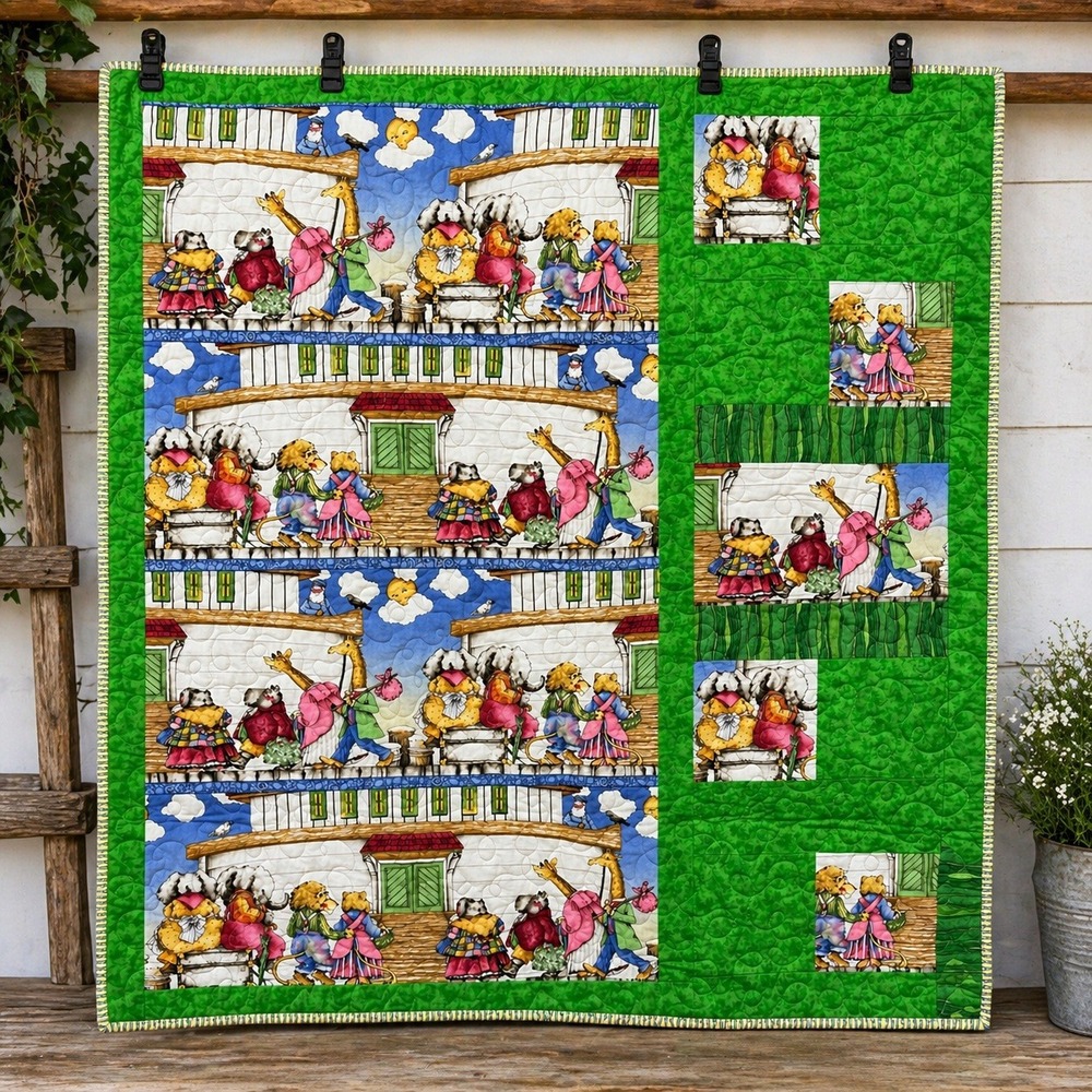 Noahs Ark Animal Quilt 40x42 Whimsical Nursery Lap Throw Green Patch